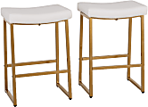 ALPHA HOME Saddle Design PU Leather Counter-Height Stools, White/Gold, Set Of 2 Stools 1 thumbnail image