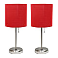 LimeLights Stick Lamps, 19-1/2"H, Red Shade/Brushed Steel Base, Set Of 2 Lamps
