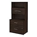 Bush Business Furniture Office 500 35-2/3"W x 23-1/3"D 2-Drawer Lateral File Cabinet With Hutch, Black Walnut, Standard Delivery - Partially Assembled