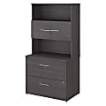 Bush Business Furniture Office 500 35-2/3"W x 23-1/3"D 2-Drawer Lateral File Cabinet With Hutch, Storm Gray, Standard Delivery - Partially Assembled