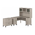 Bush Furniture Somerset 60"W L-Shaped Desk With Hutch And Lateral File Cabinet, Sand Oak, Standard Delivery