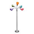 Simple Designs 5-Light Adjustable Gooseneck Floor Lamp, 67"H, Assorted Shade/Silver Base 1 thumbnail image