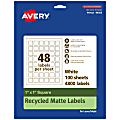 Avery® Recycled Paper Labels, 94103-EWMP100, Square, 1" x 1", White, Pack Of 4800