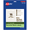 Avery® Recycled Paper Labels, 94224-EWMP100, Rectangle, 1" x 3", White, Pack Of 1600