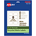 Avery® Recycled Paper Labels, 94237-EWMP100, Rectangle, 2" x 3", White, Pack Of 800