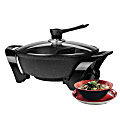 Brentwood Electric Non-Stick 6 Qt Shabu Pot With Divider, 12-1/2"H x 17"W x 5-1/2"D, Black