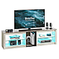 Bestier 63" Gaming TV Stand For 70" TV With Glass Shelves, 20-9/16”H x 63”W x 13-13/16”D, White Wash