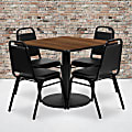 Flash Furniture Square Laminate Table Set With Round Base And 4 Trapezoidal Back Banquet Chairs, 30"H x 36"W x 36"D, Walnut/Black 1 thumbnail image