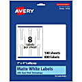 Avery® Permanent Labels With Sure Feed®, 94115-WMP100, Lollipop, 1" x 4", White, Pack Of 800