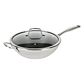 Kenmore Elite Luke Non-Stick Tri-Ply Stainless Steel Wok With Glass Lid, 12", Silver 1 thumbnail image