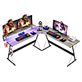 Bestier L-Shaped RGB Gaming Desk With Monitor Stand & Multi-Function Hooks, 65"W, Gray Oak
