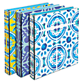 Divoga® Binder, Mediterranean Mosaic Collection, 1" Rings, Assorted Colors (Solid Blue/Yellow Pattern)