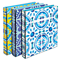Divoga® Binder, Mediterranean Mosaic Collection, 1" Rings, Assorted Colors (Solid Blue/Yellow Pattern) 1 thumbnail image