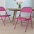 Flash Furniture HERCULES COLORBURST Metal Triple-Braced Folding Chair, Shockingly Fuchsia