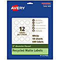 Avery® Recycled Paper Labels, 94501-EWMP50, Round, 2" diameter, White, Pack Of 600