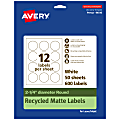 Avery® Recycled Paper Labels, 94510-EWMP50, Round, 2-1/4" diameter, White, Pack Of 600 1 thumbnail image