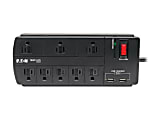 Eaton Tripp Lite Series 8-Outlet Surge Protector Power Strip with 2 USB Ports (2.1A Shared) - 8 ft. Cord, 1200 Joules, Black - TLP88USBB 1 thumbnail image