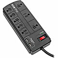 Eaton Tripp Lite Series 8-Outlet Surge Protector Power Strip with 2 USB Ports (2.1A Shared) - 8 ft. Cord, 1200 Joules, Black - TLP88USBB 1 thumbnail image