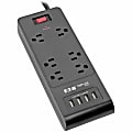 Eaton Tripp Lite Series 6-Outlet Surge Protector with 4 USB Ports (4.2A Shared) - 6 ft. Cord, 900 Joules, Black - TLP664USBB 1 thumbnail image