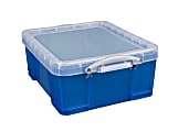 Really Useful Box® Plastic Storage Container With Built-In Handles And Snap Lid, 17 Liters, 17 1/4" x 14" x 7", Blue 1 thumbnail image