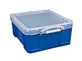 Really Useful Box® Plastic Storage Container With Built-In Handles And Snap Lid, 17 Liters, 17 1/4" x 14" x 7", Blue