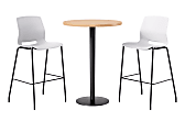 KFI Studios Proof Bistro Round Pedestal Table With Imme Barstools, 2 Barstools, 30", Maple/Black/White Stools