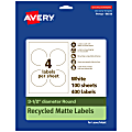 Avery® Recycled Paper Labels, 94514-EWMP100, Round, 3-1/2" diameter, White, Pack Of 400 1 thumbnail image