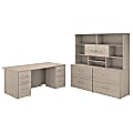 Bush Business Furniture Office 500 72"W Executive Desk With Lateral File Cabinets And Hutch, Sand Oak, Premium Installation