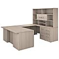 Bush Business Furniture Office 500 72"W U-Shaped Executive Desk With Drawers And Hutch, Sand Oak, Premium Installation