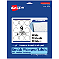 Avery® Waterproof Permanent Labels With Sure Feed®, 94516-WMF10, Round Scalloped, 2-1/2" Diameter, White, Pack Of 90 1 thumbnail image