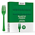 Amscan 8017 Solid Heavyweight Plastic Forks, Festive Green, 50 Forks Per Pack, Case Of 3 Packs