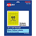 Avery® Print-To-The-Edge Labels With Sure Feed® Technology And Easy Peel®, 94204-NYP10, Rectangle, 1/2" x 1-3/4", Matte Neon Yellow, Pack of 600 1 thumbnail image
