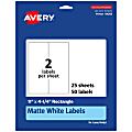 Avery® Permanent Labels, 94266-WMP25, Rectangle, 11" x 4-1/4", White, Pack Of 50