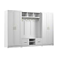Bush Furniture Hampton Heights Full Entryway Storage Set With Hall Tree, Shoe Bench With Doors And Cabinets, White, Standard Delivery