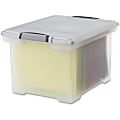 Storex® Tote Stackable Storage Box With Lid, Letter/Legal Size, 14 5/16" x 18 1/2" x 10 15/16", Clear/Silver