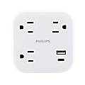 Philips Elite 3-Outlet Surge Tap With USB, 6-3/4”H x 5-3/4”W x 1-15/16”D, White 1 thumbnail image