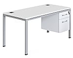 Boss Office Products Simple System Workstation Desk With Pedestal, 66" x 30", White