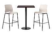 KFI Studios Proof Bistro Square Pedestal Table With Imme Bar Stools, Includes 2 Stools, 43-1/2”H x 30”W x 30”D, Cafelle Top/Black Base/Moonbeam Chairs