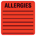 Tabbies® Allergy Labels, TAB40560, 2" x 2" Square, Flourescent Red, Roll of 500