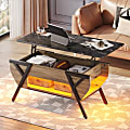Bestier Lift-Top Coffee Table with LED Light, 25-1/4”H x 41-3/4”W x 19-3/4”D, Pinewood