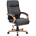 Lorell® Executive Ergonomic Bonded Leather/Wood Chair, Black/Walnut 1 thumbnail image