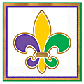 Amscan Mardi Gras Fleur de Lis Beverage Napkins, 5" x 5", Multicolor, 16 Napkins Per Pack, Set Of 4 Packs 1 thumbnail image