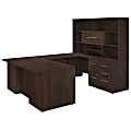 Bush Business Furniture Office 500 72"W U-Shaped Executive Desk With Drawers And Hutch, Black Walnut, Premium Installation