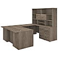 Bush Business Furniture Office 500 72"W U-Shaped Executive Corner Desk With Drawers And Hutch, Modern Hickory, Premium Installation