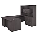 Bush Business Furniture Office 500 72"W U-Shaped Executive Corner Desk With Drawers And Hutch, Storm Gray, Premium Installation