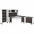 Bush® Furniture Somerset 72"W L-Shaped Desk With Hutch, Lateral File Cabinet And Bookcase, Storm Gray/White, Standard Delivery