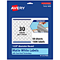 Avery® Print-To-The-Edge TrueBlock® Labels With Sure Feed®, 94505-TWMP50, Round, 1-1/4", Matte White, Pack Of 1500 1 thumbnail image