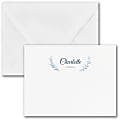 Custom Premium Stationery Flat Note Cards, 5-1/2" x 4-1/4", Leaf Cradled Name, White, Box Of 25 Cards