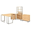 kathy ireland® Office by Bush Business Furniture Method 72"W L-Shaped Desk With 30"W Return, File Cabinets And Bookcase, Natural Maple, Standard Delivery 1 thumbnail image