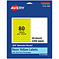 Avery® Print-To-The-Edge Labels With Sure Feed® Technology, 94504-NYP40, Round, 3/4", Matte Neon Yellow, Pack of 3200 1 thumbnail image
